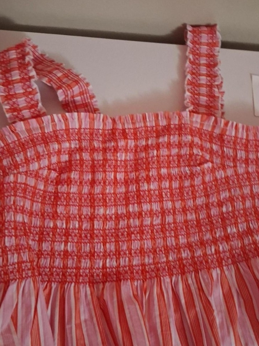 Kids Pink & Red Striped Smocked Tank Top